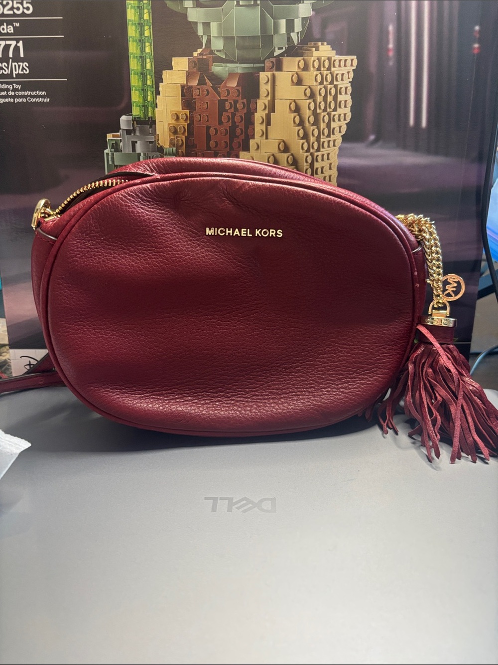 MICHAEL KORS Wine Red Leather Crossbody with Tassel